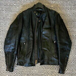 Men's heavyweight black leather cafe racer motorcycle jacket